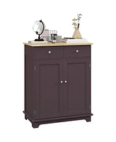 Sideboard with Solid Wood Countertop, Modern Kitchen Storage Cabinet, Coffee Bar Cabinet with 2 Drawers, Doors and Adjustable Shelf, Coffee