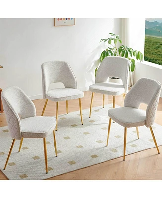 Off White Boucle Dining Chairs with Metal Legs and Hollow Back Upholstered Dining Chairs Set of 4