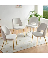 Off White Boucle Dining Chairs with Metal Legs and Hollow Back Upholstered Dining Chairs Set of 4