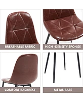 Faux Leather Upholstered Dining Chairs with Metal Legs, Set of 2 (Brown)