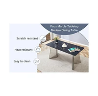Black Marble Table w/ 4 Pu Chairs