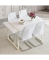 Cream-Style Dining Table Set for 4 with Silver Metal Legs, 55"x31.4