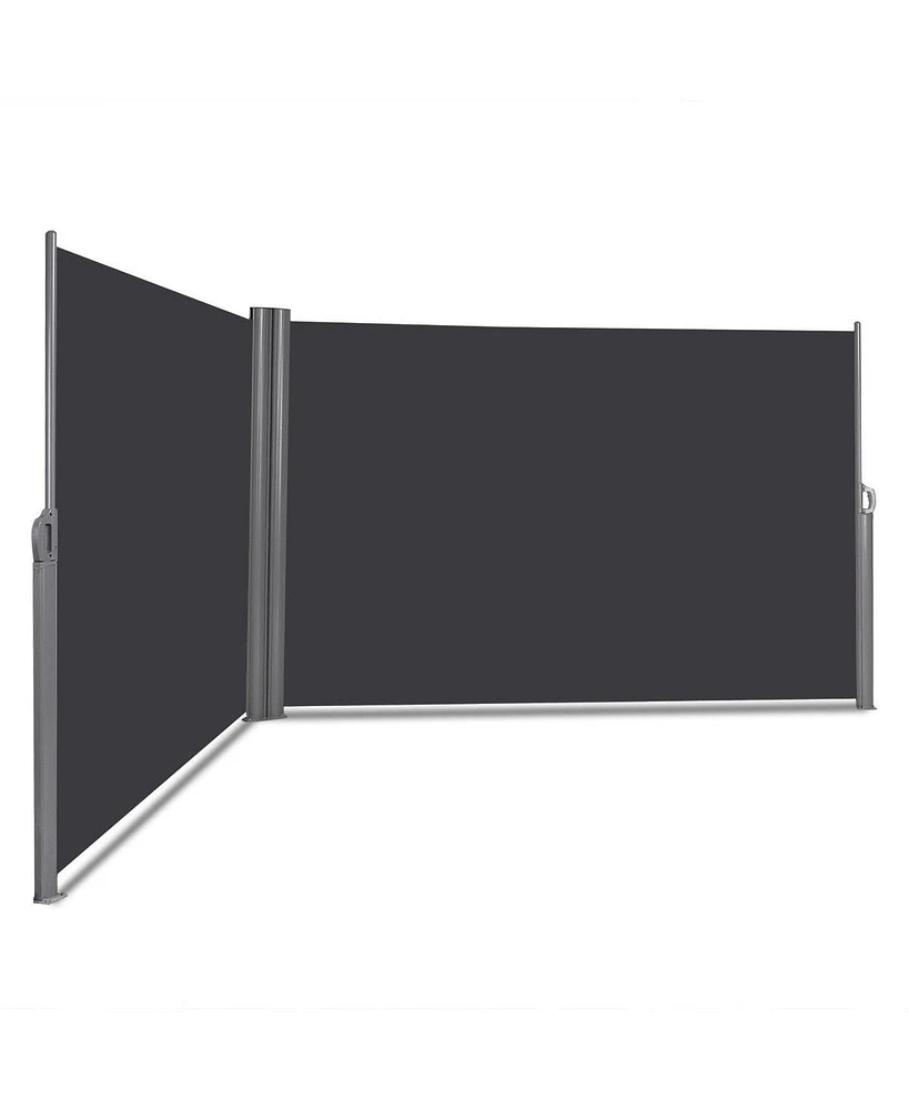 237 x 63 Inch Patio Retractable Double Folding Side Awning Screen Divider
