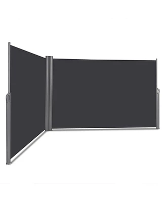 237 x 63 Inch Patio Retractable Double Folding Side Awning Screen Divider