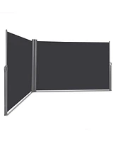 237 x 63 Inch Patio Retractable Double Folding Side Awning Screen Divider