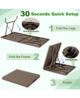 5FT Folding Picnic Table with Rattan Grain Hdpe Tabletop and Sturdy Metal Fame