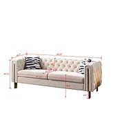 Chesterfield Modern Tufted Velvet Living Room Sofa, 84.25"W Couch,Cream