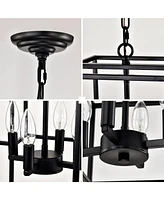 Matte Black 4-Light Adjustable Pendant Light for Dining Room, Farmhouse Style