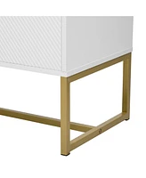 Modern Tv Stand for TVs up to 70", with Drawer, Cabinets, Metal Legs, and Safety Features