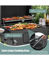 Outdoor Bbq Charcoal Grill with 2 Foldable Side Table and Wheels