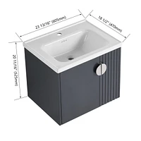 Wall-Mounted Vanity | Dual-Door with 3D Wave | Ceramic Sink | Soft-Close | Metallic