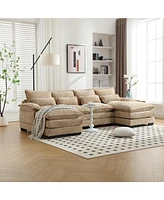 Chenille, high quality sponge filling, solid wood frame, oversized four-seater, U-shaped combination sofa