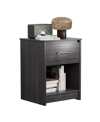 Wooden Nightstand with Drawer and Open Storage Compartment