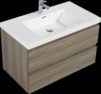 Ash Grey Floating Bathroom Vanity with Glossy White Resin Sink (35.5" x 19.75" x 22.5
