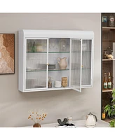 3 Door Arched Wall Mounted Glass Cabinets for Kitchen, Living Room and Bathroom(White)
