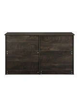 Gray Wood-Grain Drawer Dresser with Gold Handles for Living Spaces