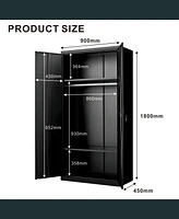 70" Black Metal Armoire: Versatile Wardrobe Cabinet for Home, Office, Gym