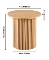 Oak Veneer Coffee Table Set: 2 Round Tables with Metal Base