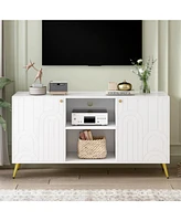 Modern Tv Stand with Adjustable Shelf, Metal Legs, and Anti-Tip Safety