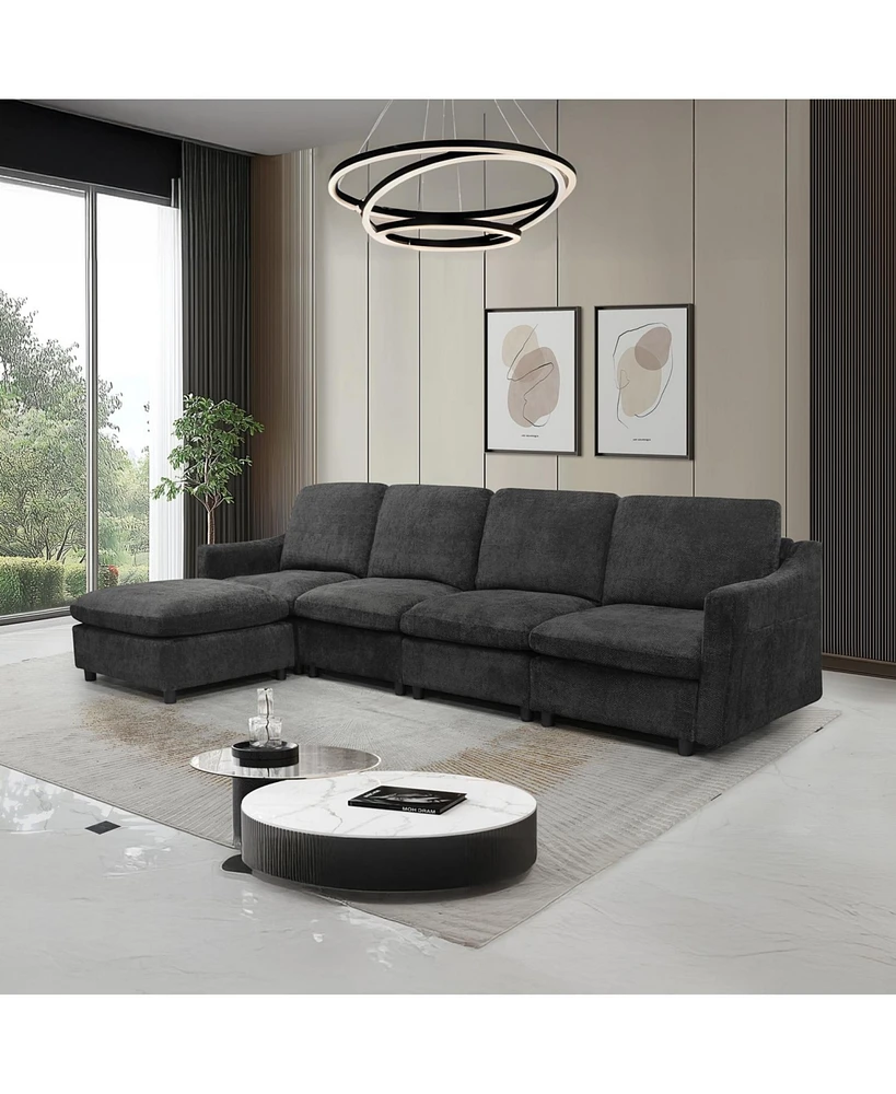 5-seat Convertible Black L-shaped Sectional Sofa with Reversible Chaise, Armless, Indoor