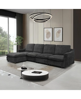 5-seat Convertible Black L-shaped Sectional Sofa with Reversible Chaise, Armless, Indoor