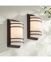 Habitat Modern Industrial Outdoor Wall Light Fixtures Set of 2 Oil Rubbed Bronze 11" Led Opal Glass Shade Exterior House Porch Patio Outside Deck