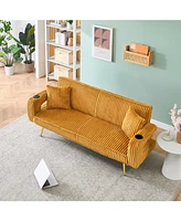 White Corduroy Sofa with Pillows - Minimalist Living Room/Study