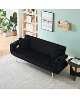 White Corduroy Sofa with Pillows - Minimalist Living Room/Study