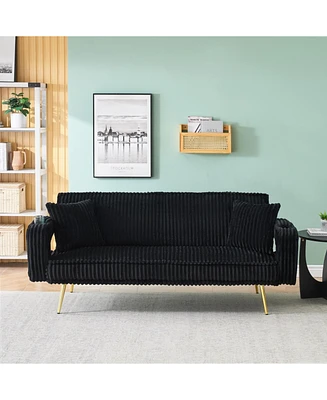 White Corduroy Sofa with Pillows - Minimalist Living Room/Study