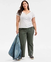 On 34th Trendy Plus Size Snap Front T Shirt Braided Trim Cargo Pants Exclusively At Macys