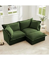 Chenille Fabric Sectional Sofa with Ottoman and Pillows