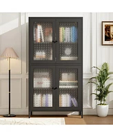 Classic Metal Storage Cabinet Display Cabinet with 4 Glass Doors 4 Shelves Cabinet Freestanding Bookcase Side Cabinet for Home Office Living Room Kitc