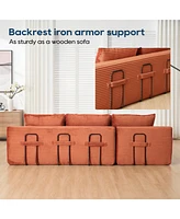L-Shaped Corduroy Sectional Sofa Bed - Memory Foam, Steel Frame, Orange