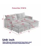 Corduroy 2-Seater Sofa with Footrests & Cushions