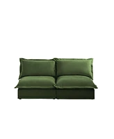 Slipcovered Armless Sofa with Convertible Design & Pillows, Green Chenille Fabric