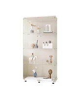 Two-door Glass Display Cabinet 4 Shelves with Door, Floor Standing Curio Bookshelf for Living Room Bedroom Office, 64.7" 31.7" 14.3", W