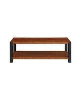 Burl Wood Grain Coffee Table with Matte Black Double Layer