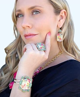 Barse Scenic Floral Blue Turquoise and Golden Cuff Bracelet