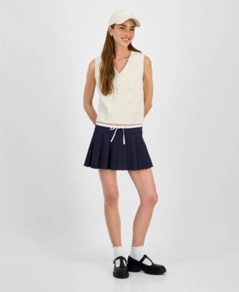 Hooked Up By Iot Juniors Cable Knit Sweater Vest Celebrity Pink Juniors Pleated Skort