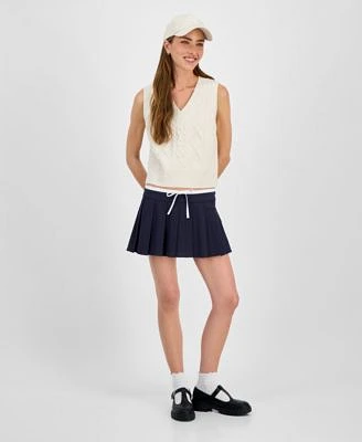 Hooked Up By Iot Juniors Cable Knit Sweater Vest Celebrity Pink Juniors Pleated Skort