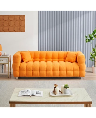 80-Inch Orange Teddy Fleece Sofa for Living Room or Bedroom, Including Two Throw Pillows & Sturdy Hardware Foot Support
