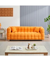 80-Inch Orange Teddy Fleece Sofa for Living Room or Bedroom, Including Two Throw Pillows & Sturdy Hardware Foot Support