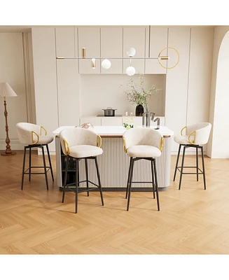 4x Swivel Bar Chairs: Modern, Comfortable, Velvet (Beige)