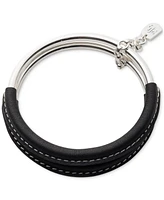Lauren Ralph Lauren Silver-Tone 2-Pc. Set Black Leather Bangle Bracelet