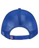 New Era Men's Blue New York Knicks Minimalist A-Frame 9FORTY Trucker Hat