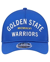 New Era Men's Royal Golden State Warriors Minimalist A-Frame 9FORTY Trucker Hat
