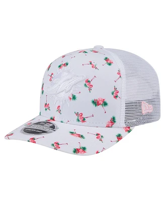 New Era Men's White Miami Dolphins Adventure Flamingo Pattern 9SEVENTY Stretch snap Hat