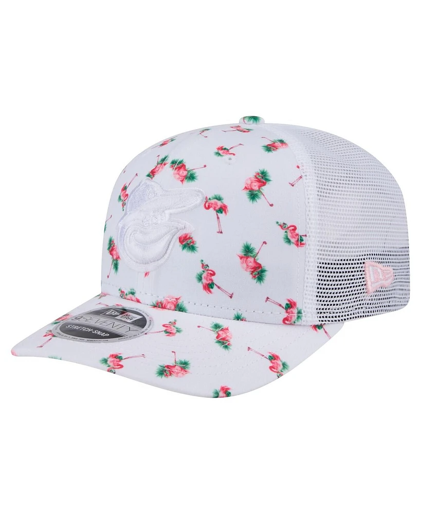 New Era Men's White Baltimore Orioles Flamingo Mesh Back 9SEVENTY Stretch-Snap Hat