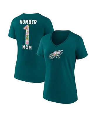 Logo Athletic Women's Midnight Green Philadelphia Eagles Number 1 Mom Floral V-Neck T-Shirt