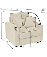 Modern Sofa with Storage & Ottoman: Cozy Corduroy, Cup Holders, Charging Ports